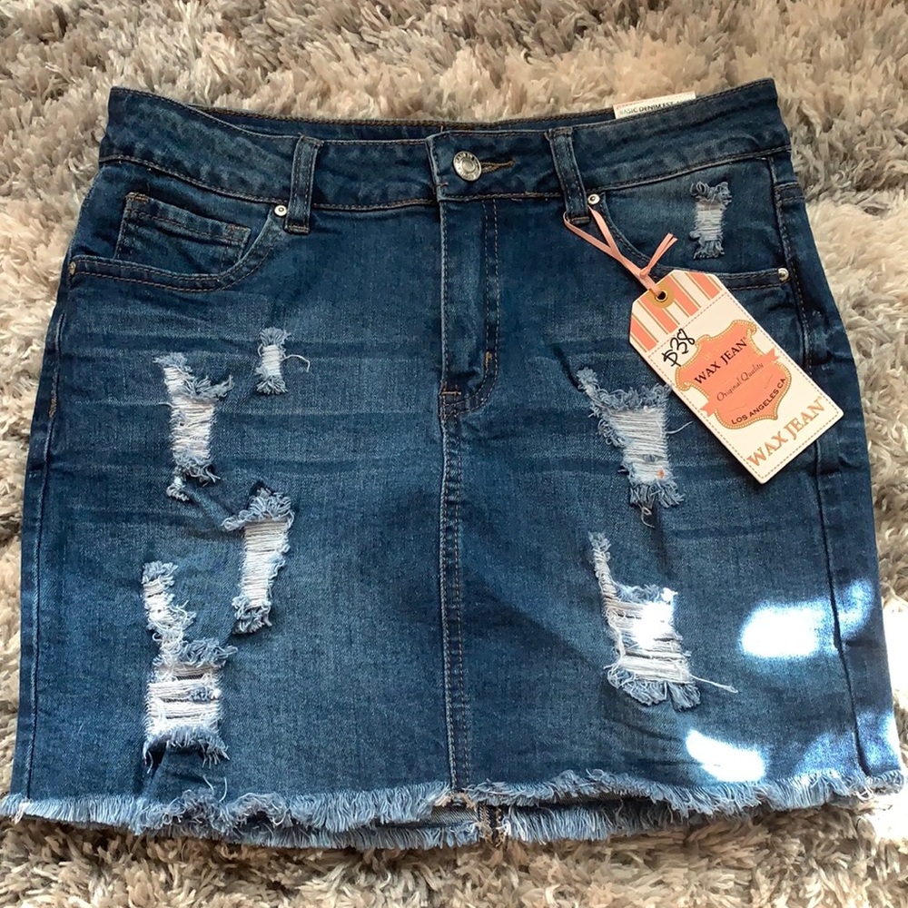 Wax Jean - Distressed Jean Skirt